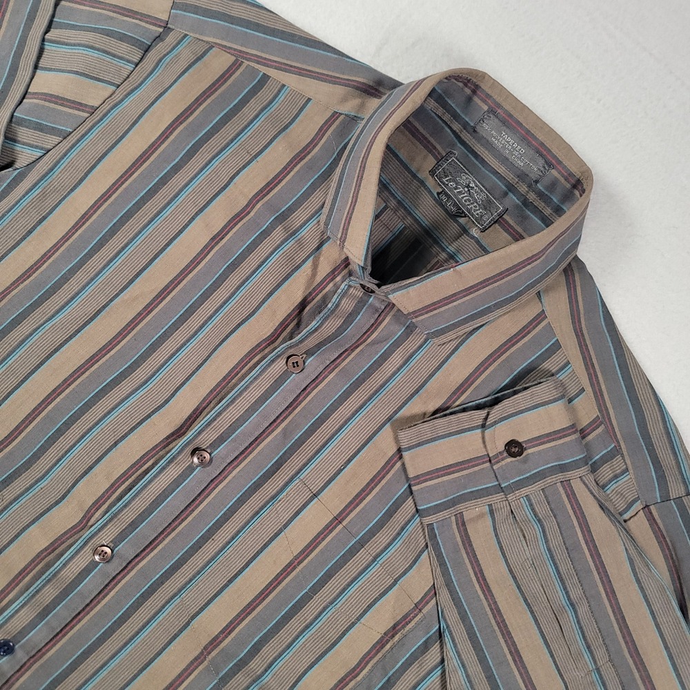 Le Tigre Striped Button Down Shirt Mens L Brown Multi Tapered Fit Long Sleeve